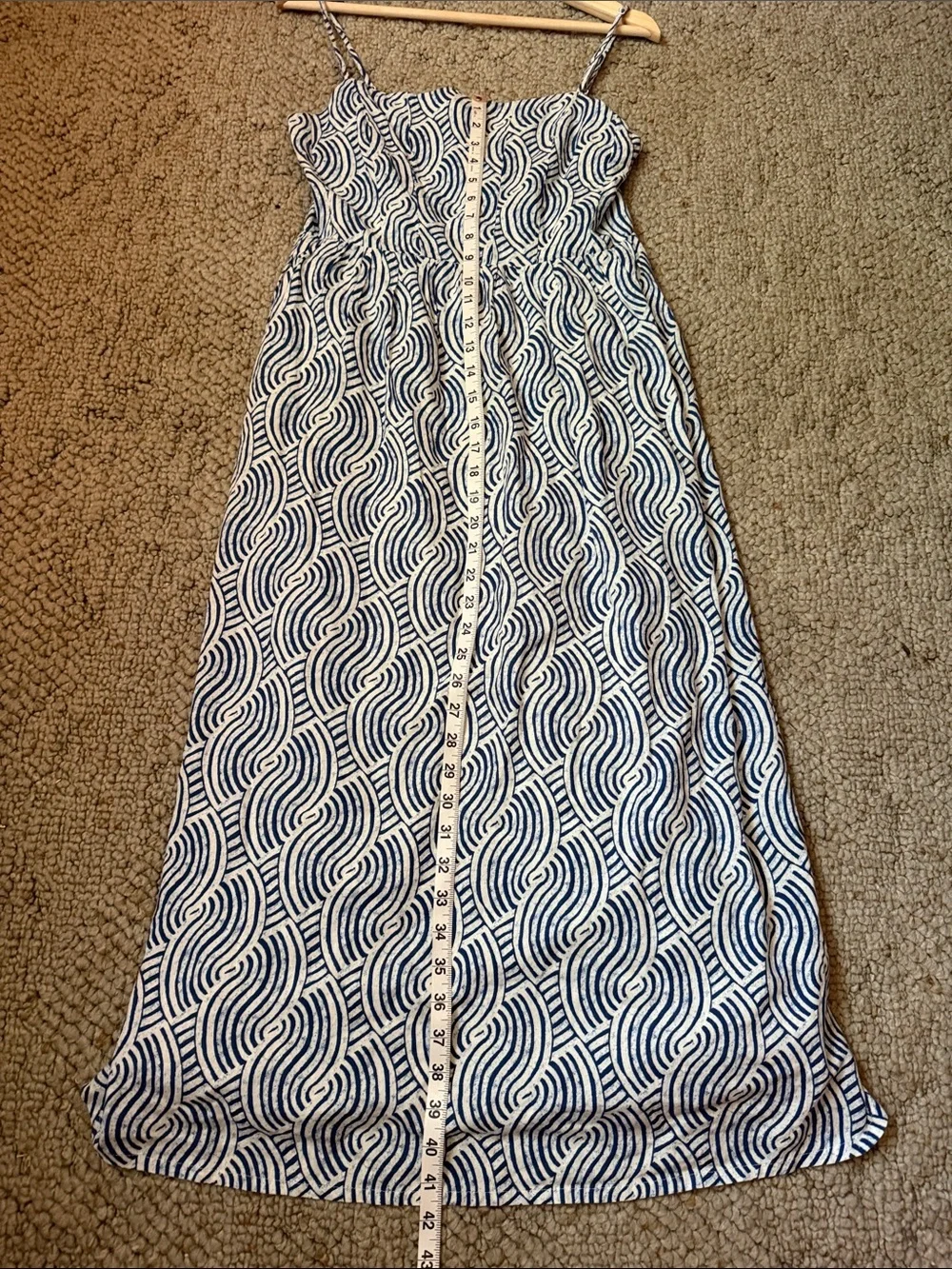 H&M Linen Blend Spaghetti Strap Maxi Dress in Blue & White Wave Print - Picture 10 of 10